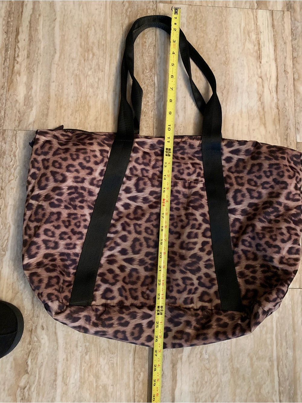 Nylon Leopard Print zippered Tote Bag with Black Straps in good condition.